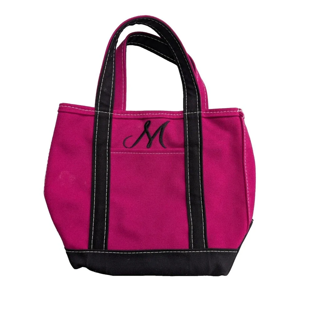 L.L.Bean Boat and Tote Small Zip Top Hot Pink Black Custom Color Monogram M USA